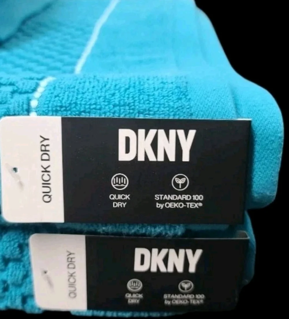 9pc DKNY White Textured Blue Dot Pin Stripe Bath Hand Washcloth Towel Set New